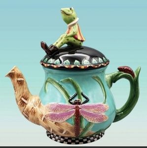 Floral Frog Sitting Dragonfly Teapot House of Hatten Peggy Fairfax